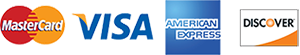 We accept MasterCard, Visa, American Express, and Discover